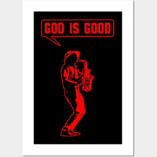 Christian saxophone player (saxophonist) in red and black color Posters and Art